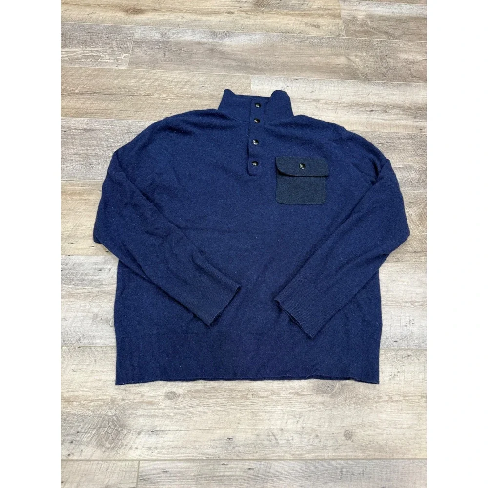 Banana‎ Republic Mens XL Navy Blue Italian Yarn Button Mock Neck Sweater 0802
